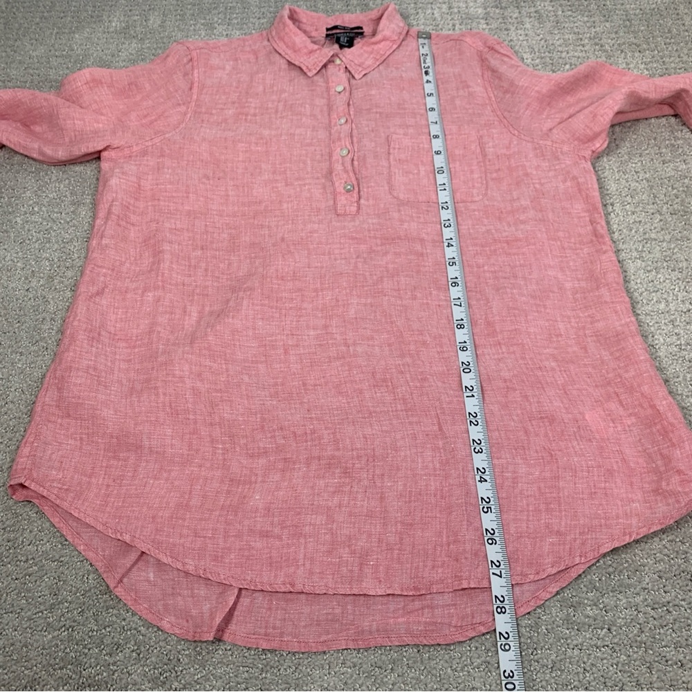 100% Linen Jones & Co. Pink Popover Longline Shirt Size Medium, Oversized - Picture 9 of 9